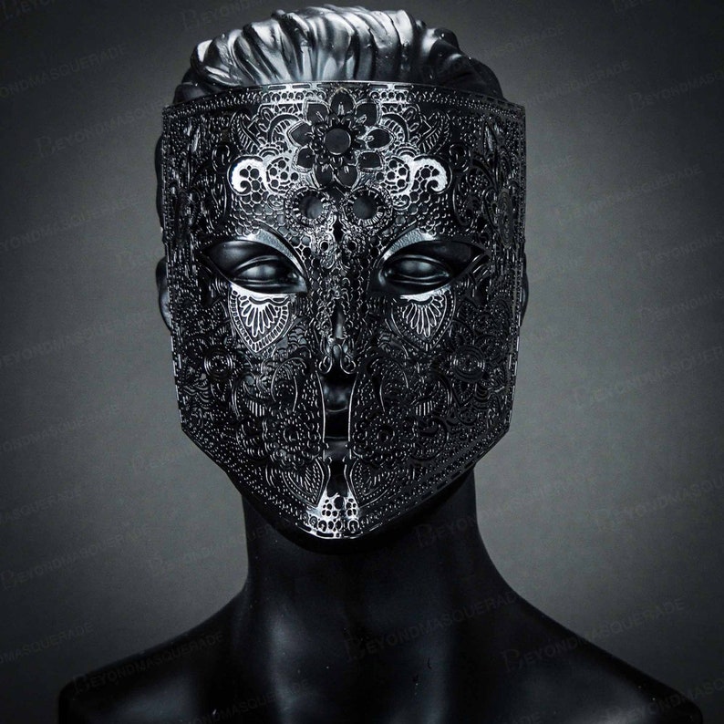 Black Masquerade Masks for Masquerade Ball Mask Metal Lace Venetian Full Face Mask Halloween Costume Cosplay Mask Black Bauta Black Mask 