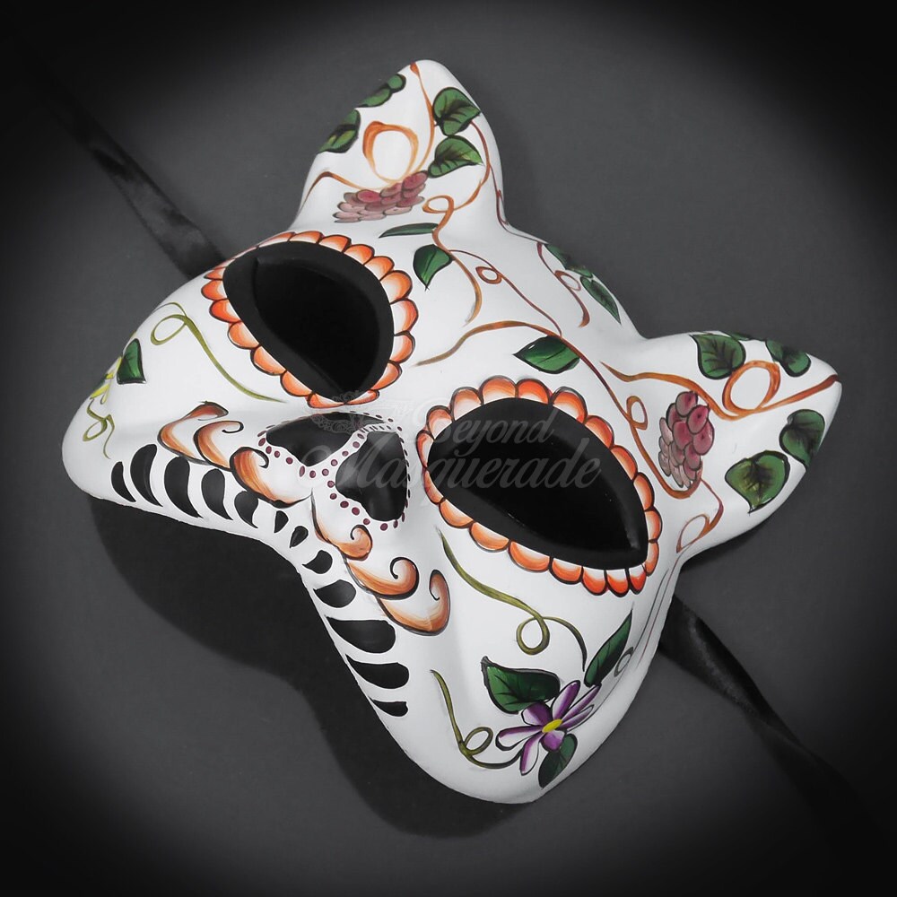 Day of the Dead Cat Mask Gato Muerto Cat Masquerade Mask Etsy