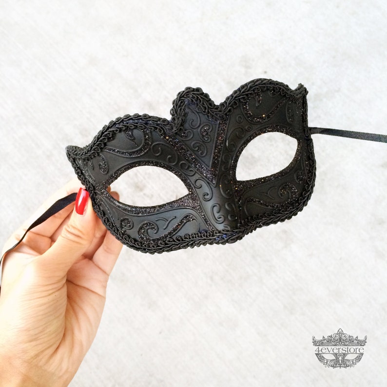 Classic Black Masquerade Mask, Black Mask, Masquerade Ball Mask, Mardi Gras Mask, Mask Black image 1