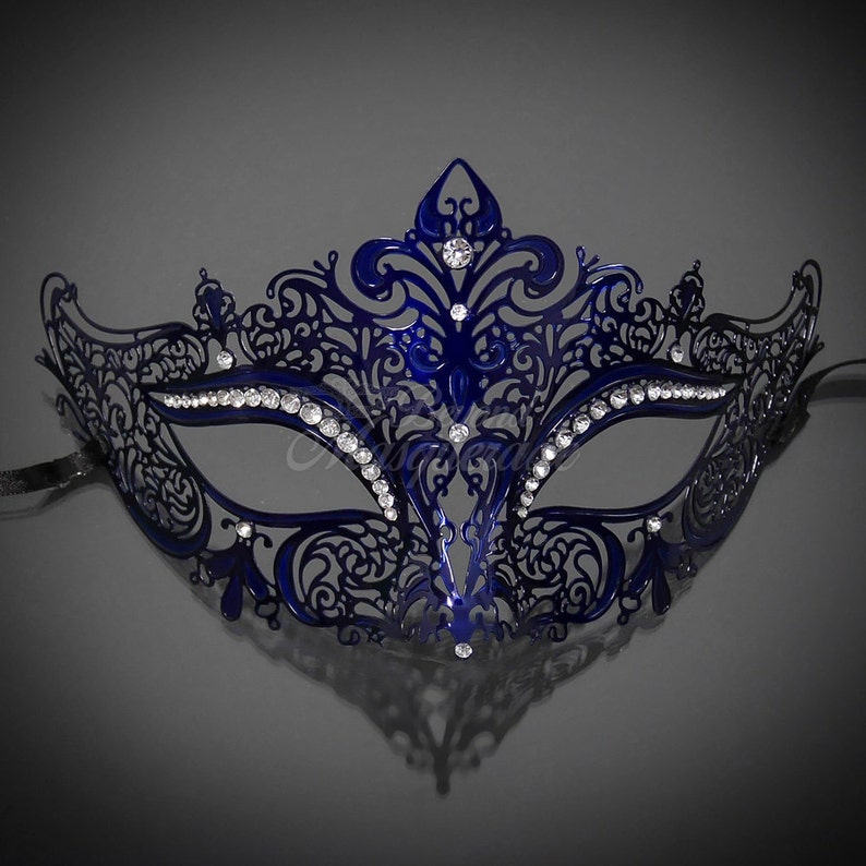 Navy Blue Laser Cut Venetian Mardi Gras Masquerade Mask with | Etsy