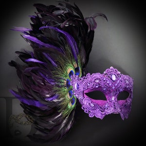 Purple Masquerade Masks Venice Carnival Feather Women Mask Masquerade Venetian Mardi Gras Costume Party Mask Peacock Feathers Jubilee Masks