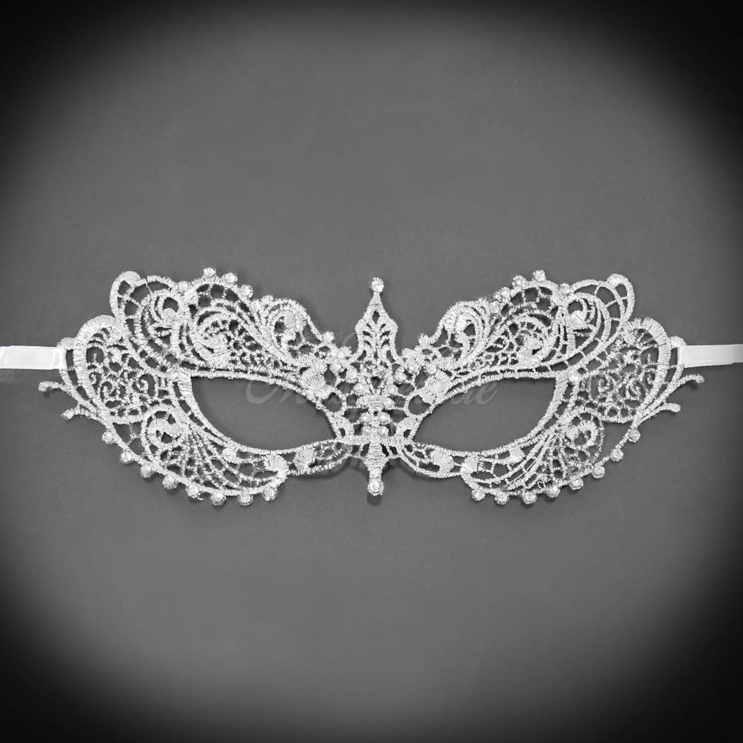 Lace Masquerade Mask RHINESTONES Shades of Grey Silver Etsy