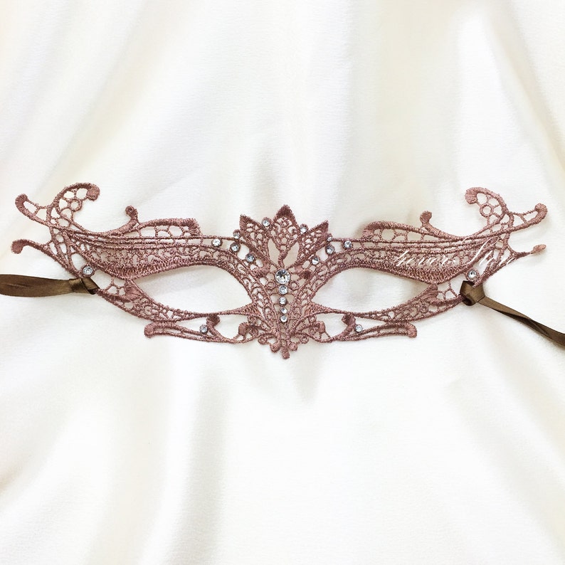 Bronze Goddess Venetian Lace Masquerade Mask - Intricate Lace Ma