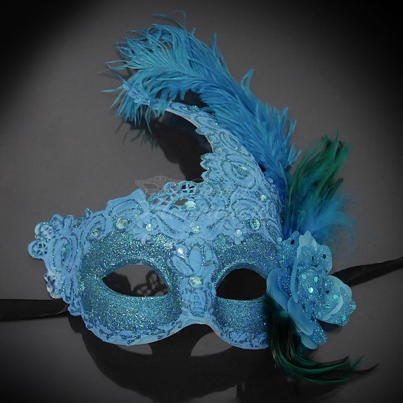 Mint Blue Feather Mask Baby Blue Masquerade Mask Mens | Etsy