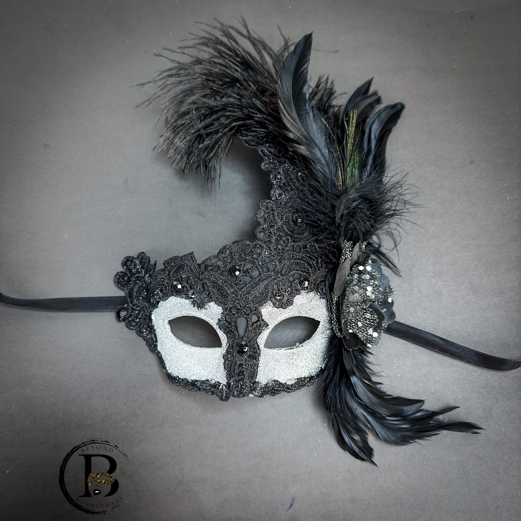 White Feather Masquerade Mask Wedding Brides Prom Party Mask by Beyond Masquerade