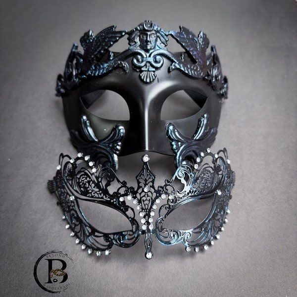 Dragonfly Couples Masquerade Mask Mardi Gras Mask His & Hers Glittery Masquerade Masks Couple, Metal Mask Women,Roman Venetian Mask Men