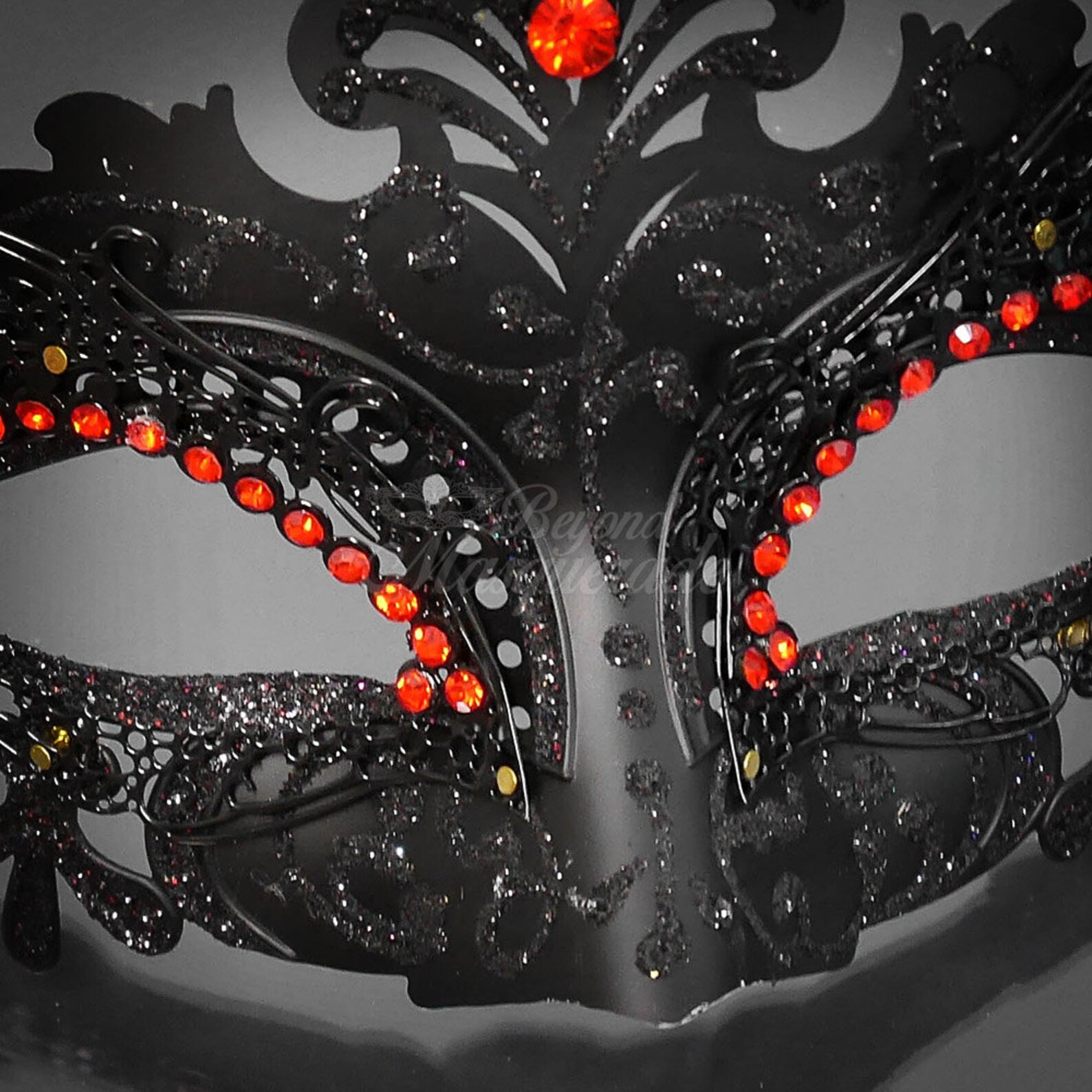 Black Masquerade Mask Red Diamonds Mask Masquerade Etsy