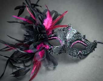 Black Pink Mask, Feather Masquerade Mask, Lace Masquerade Mask, Masquerade Ball, Mask, Mardi Gras Mask, Masquerade Mask LIMITED EDITION