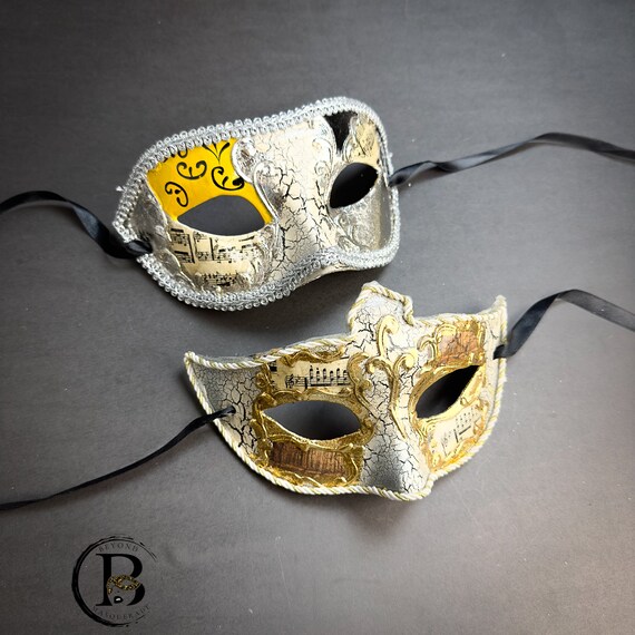 Masquerade Masks Phantom Music Notes and Gold Flowers Unisex