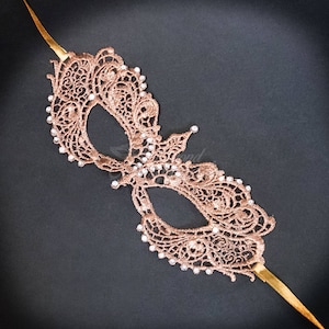 Rose Gold Lace Mask, RHINESTONES, lace mask, shades of Rose Gold, lace masquerade mask, Rose Gold Lace Mask, lace mask w/ Rhinestones image 4