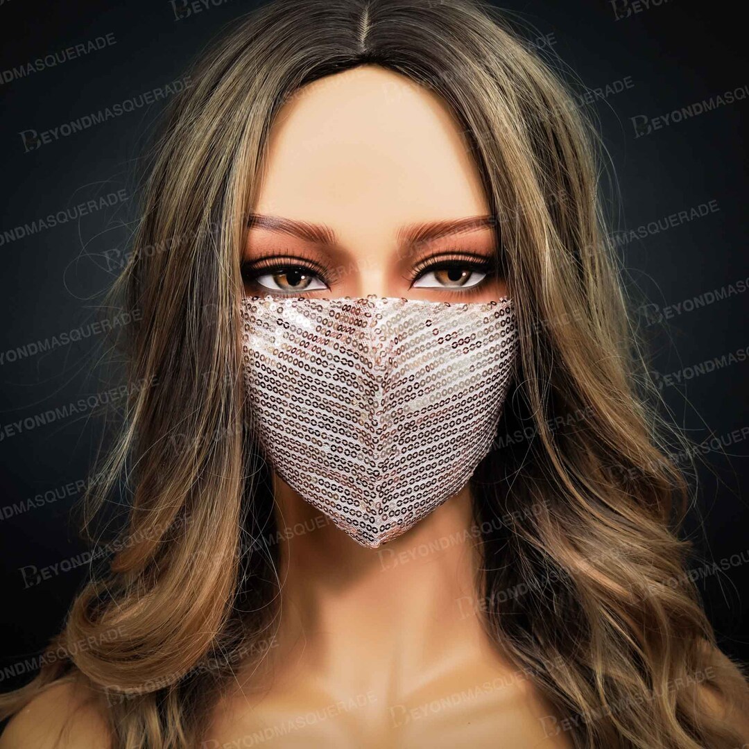 Rose Gold Face Masks Sequin Face Masks Rose Gold Brides Face Etsy