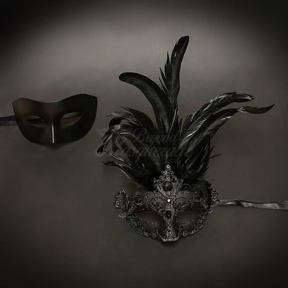 Masquerade Mask Couple His & Hers Black Masquerade Mask Etsy