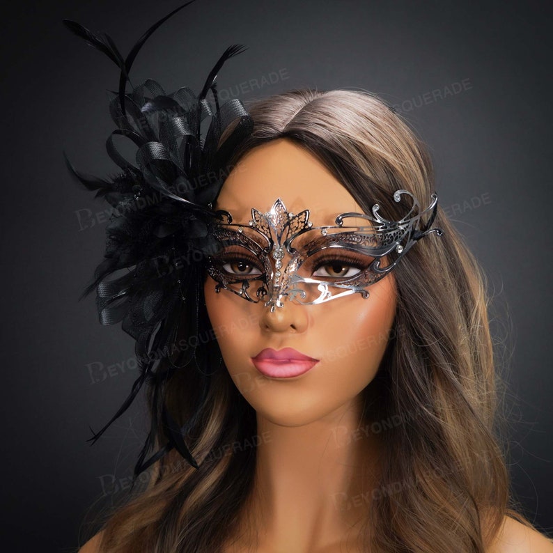 Silver Masquerade Mask Masquerade Ball Masks Feathers Luxury Etsy