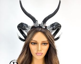 Gothic Ram Horns Headband Headpiece Antelope Aries Headband Mask Antler Headpiece Costume Cosplay Whimsical Mystic Sheep Horn Hoops Headband