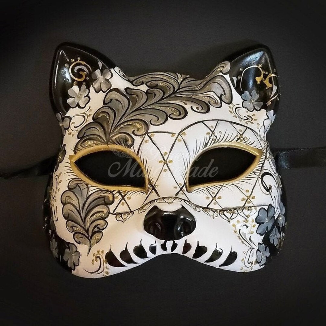 Day of the Dead Cat Mask, Gato Muerto, Cat Masquerade Mask, Day of the