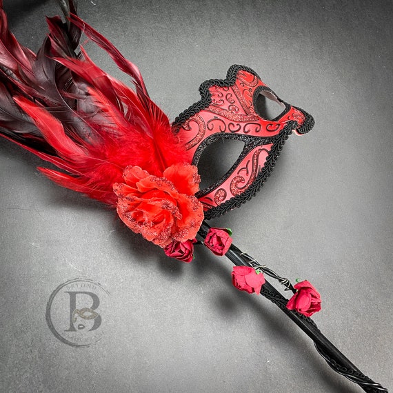 Red Holding Stick Masquerade Masks for Women Girls Pageant Etsy