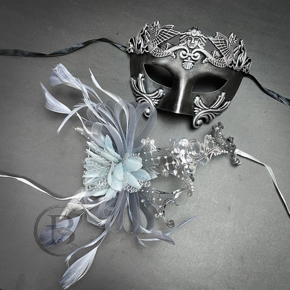 Couples Masquerade Mask Silver Elegant Couples Face Masks Etsy