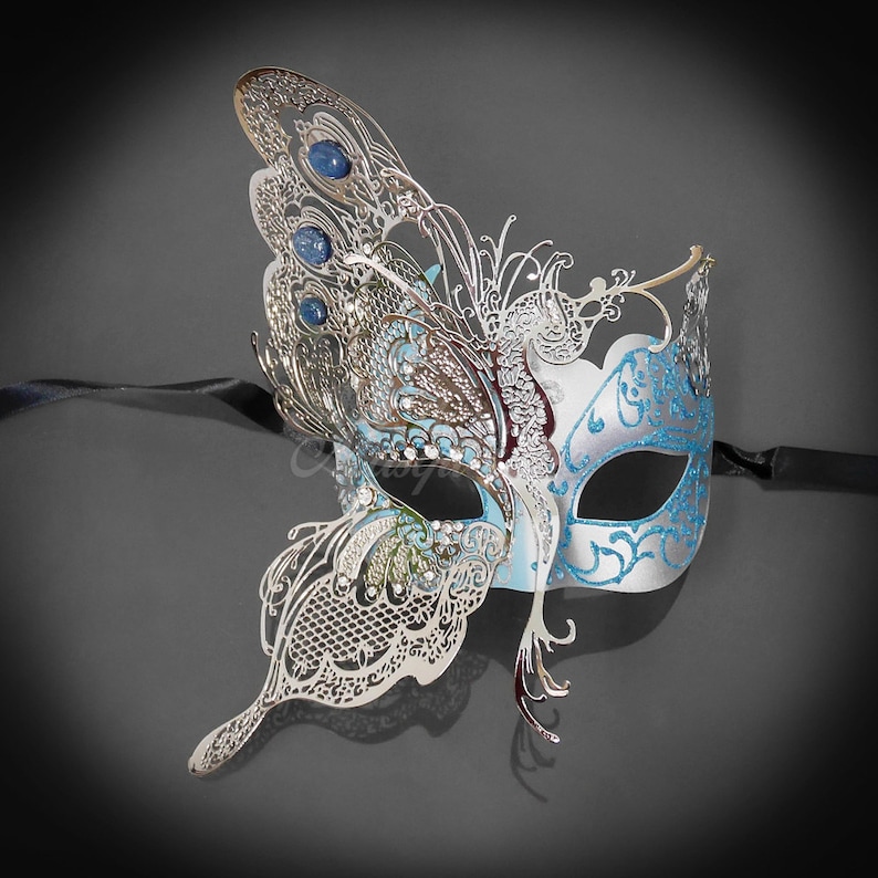 4everStore Masquerade Mask Silver Masquerade Mask Baby Blue Etsy