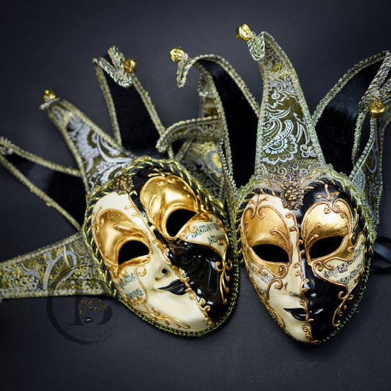 Joker Mask Jester Masquerade Mask Full Face Venetian Mask Gold and