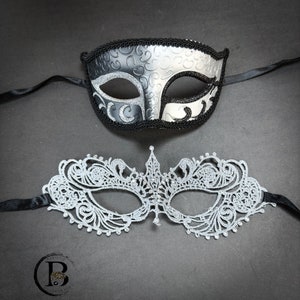 Dove Silver Gray Masquerade Masks Couple's Masquerade Mask, Lace Masquerade Mask, Masquerade Ball Mask, Mardi Gras Mask Masquerade Ball Mask