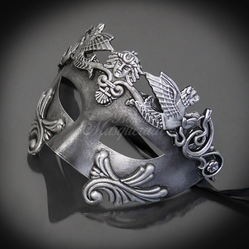 Mens Masquerade Mask Matte Black and Silver Roman Mask Greek Etsy