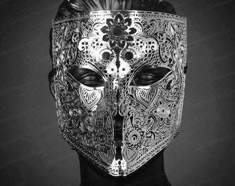 Silberne Maskerade Masken für Maskerade Ball Maske Metall Spitze Venezianische Vollgesichtsmaske Halloween Kostüm Cosplay Maske Silber Bauta Silber Maske
