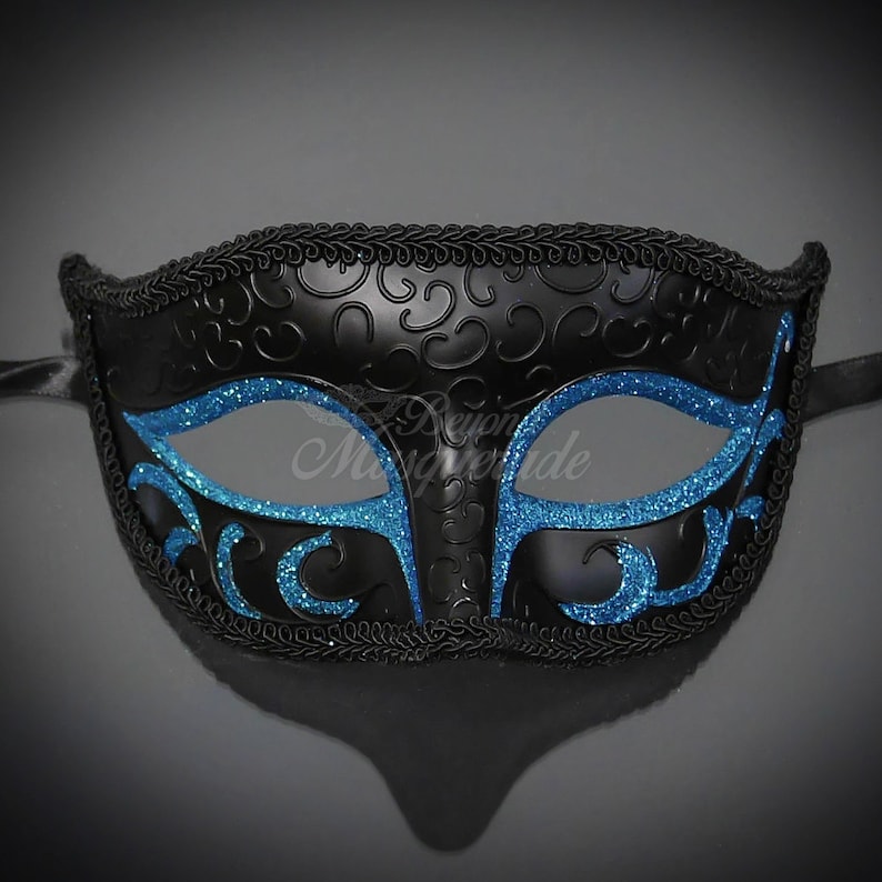 Black Blue Masquerade Mask Mens Masquerade Mask Masquerade | Etsy
