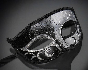 Men's Masquerade Mask, men's mask, silver and black mask, black and silver, Venetian Half Men Mask Masquerade Mardi Gras, Black and Silver