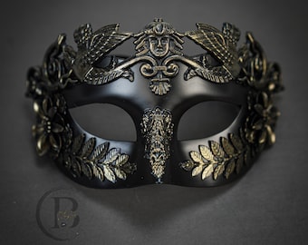 Men's Masquerade Masks Masquerade Ball Party Mask Cosplay Mask Roman Warrior Face Mask - Greek God Venetian Masquerade Mask Black Gold