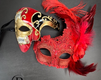 Red Mardi Gras Masquerade Masks for Men and Women, Couples Masquerade Masks, Masquerade Masks for Couples His Hers Masquerade Ball Mask