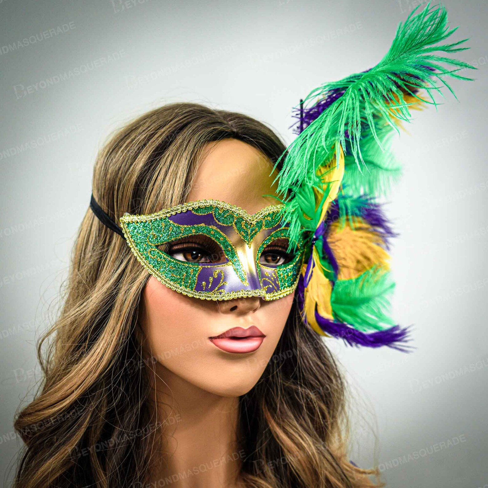 Mardi Gras Masquerade Masks Green Mask Large Feathers Green Etsy