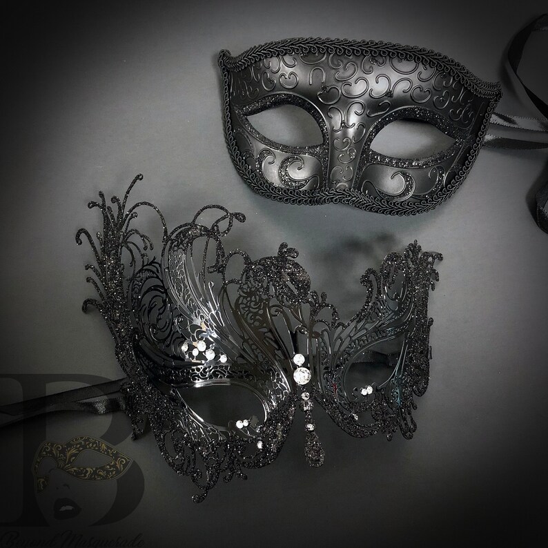 New Black Swan Masquerade Couples Mask Carnival Etsy