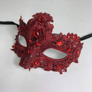 Red Lace Mask, Red Lace Masquerade Mask, Mask w/ Exquisite Red Rhinestones, Lace Masquerade Mask Red Gems image 6