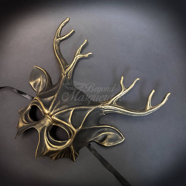 Deer Halloween Haunted House Props Animal Masquerade Mask Gold image 4
