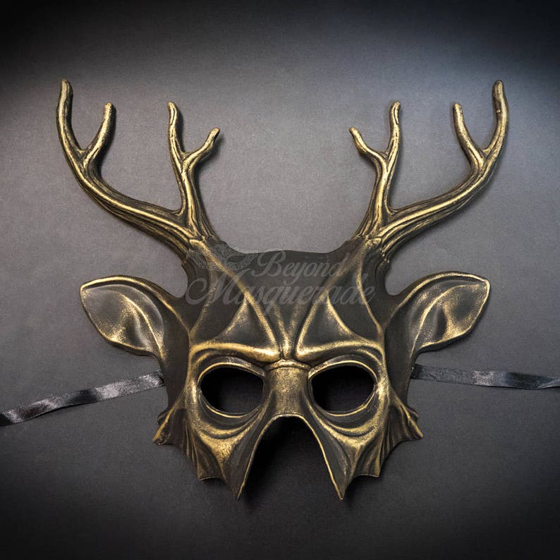 Deer Halloween Haunted House Props Animal Masquerade Mask Gold image 1