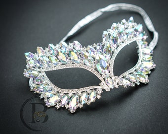 Rhinestone Masquerade Masks, Iridescent Crystal Gems Mask, for Weddings, Prom, Beauty Pageant, Masquerade Ball, Mask Sparkling Rhinestones