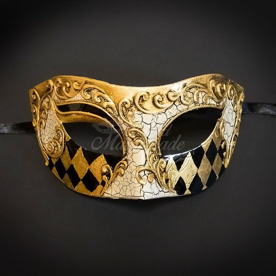 Men's Masquerade Mask Gold Masquerade Mask Black and Etsy