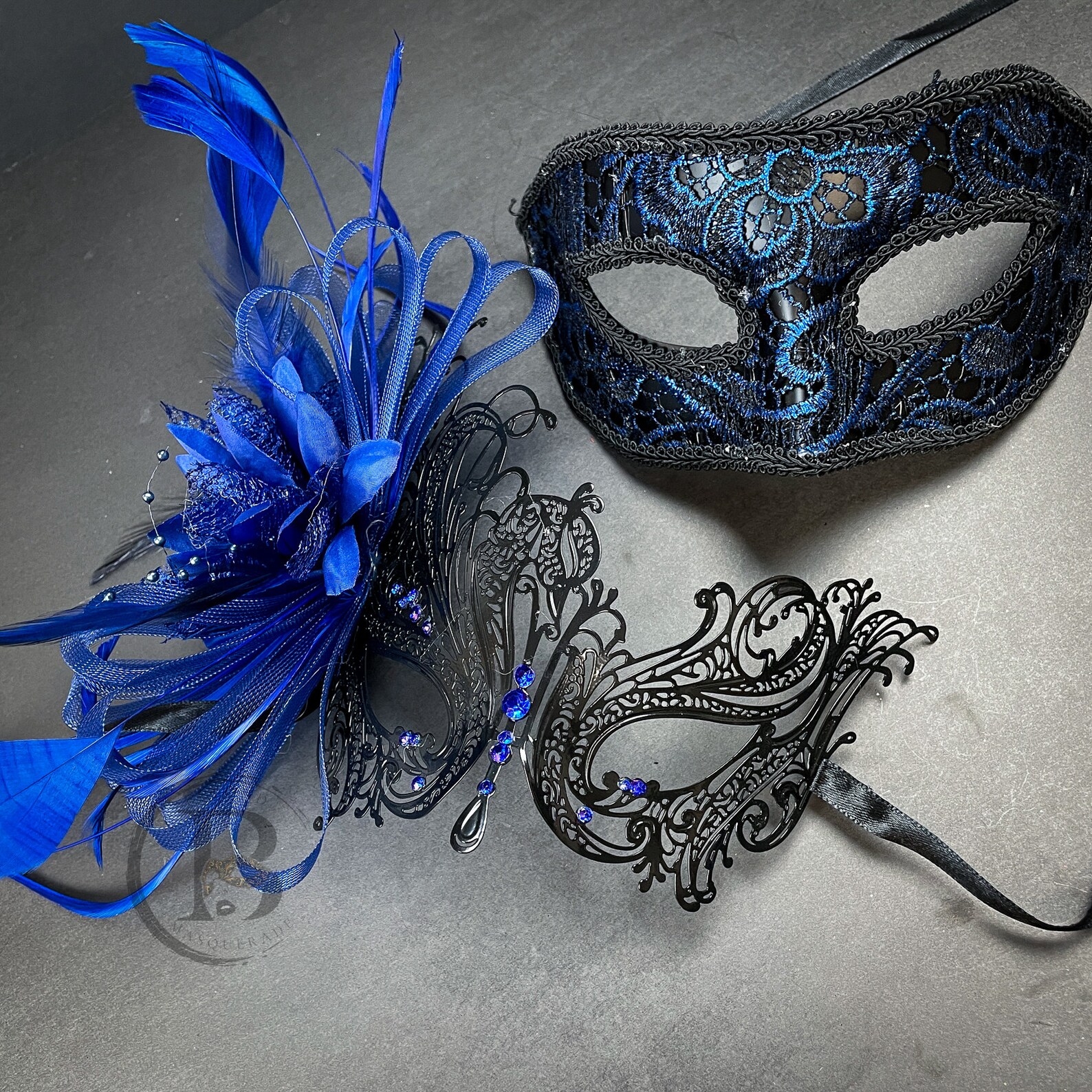 Couples Masquerade Mask Set Royal Blue Masquerade Masks Etsy