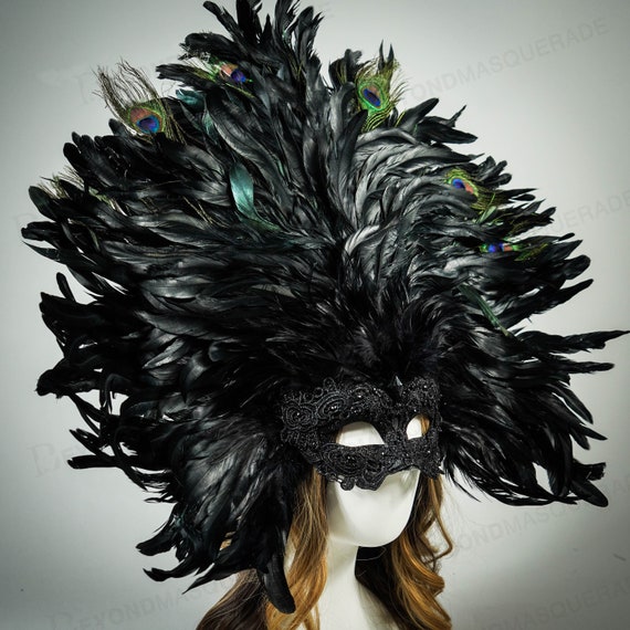 Forum Deluxe Half Mask with Peacock Feathers, Green, One Size