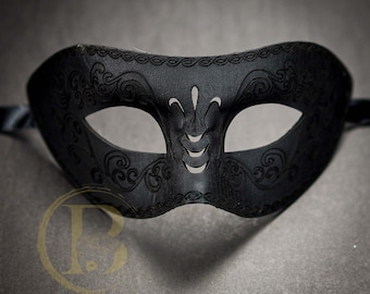 Men's Masquerade Ball Prom Costume Party PU Leather Eye Mask Black Mask