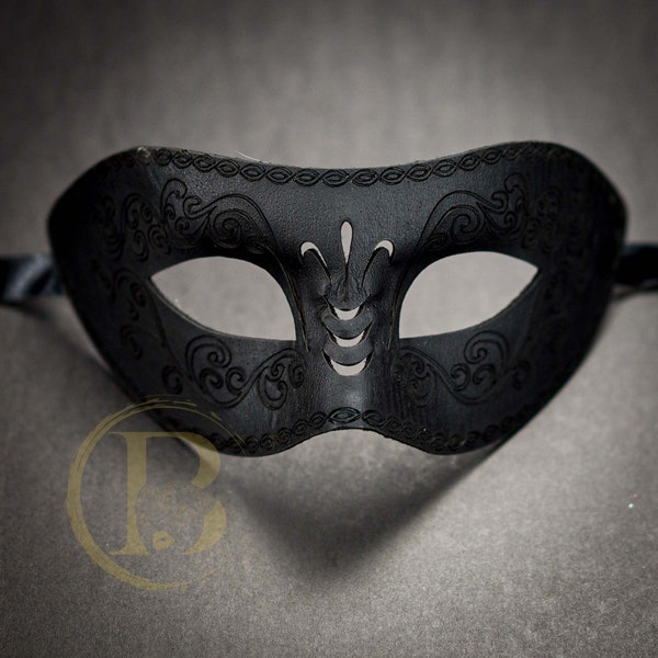 Men's Masquerade Ball Prom Costume Party PU Leather Eye Mask Black Mask