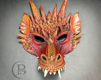 Fire Dragon Mask, Red Orange dragon masquerade mask, mother of dragon masks, Dragon Masks, Halloween dragon costume mask, Dragon cosplay