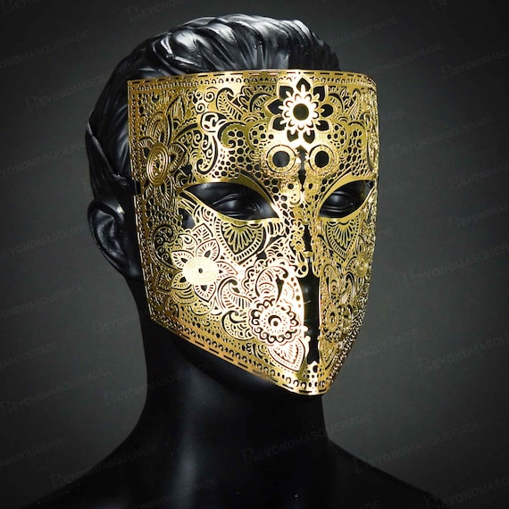 Halloween Masquerade Mask for Men Bauta Mask Women Metal Cosplay Halloween Masks Venetian Mardi Gras Lace Haute Couture Mask