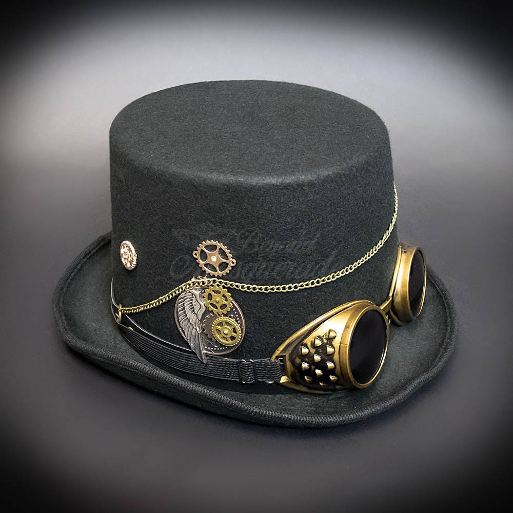  Sombrero steampunk con gafas, sombrero steampunk, sombrero  steampunk para viajero en el tiempo, accesorios steampunk, sombrero de  boliche steampunk, Negro - : Ropa, Zapatos y Joyería