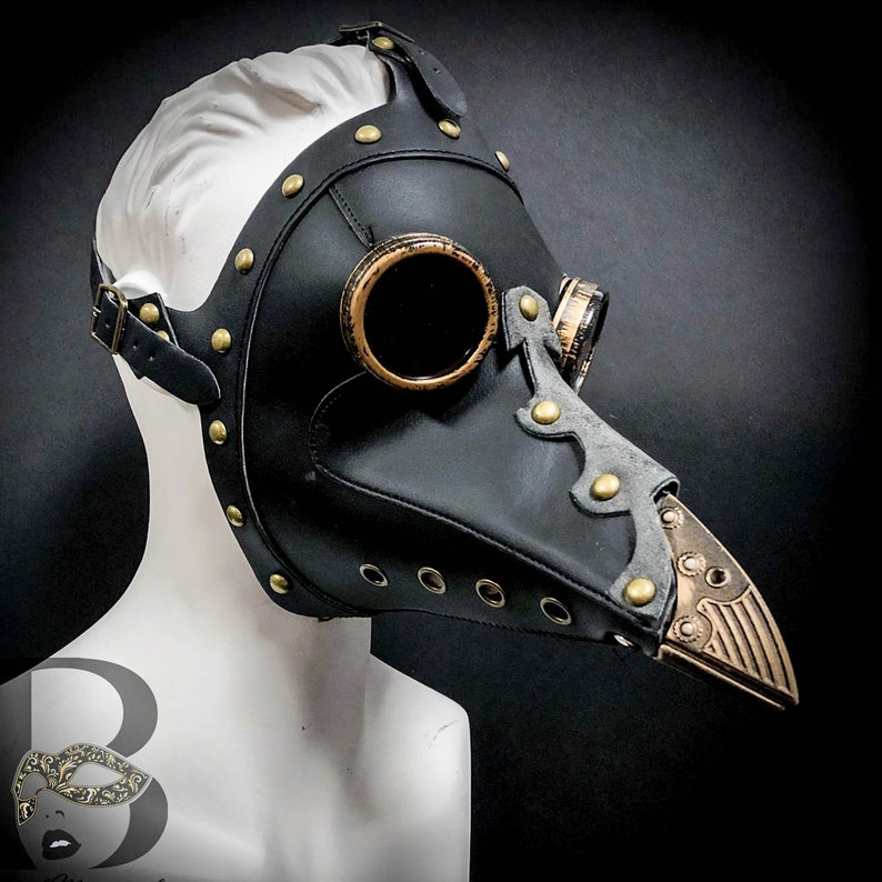 Plague Doctor Mask Face Mask Steampunk Bird Mask Raven Mask Costume Cosplay Masquerade Mask Unisex Black with Gold Beak 