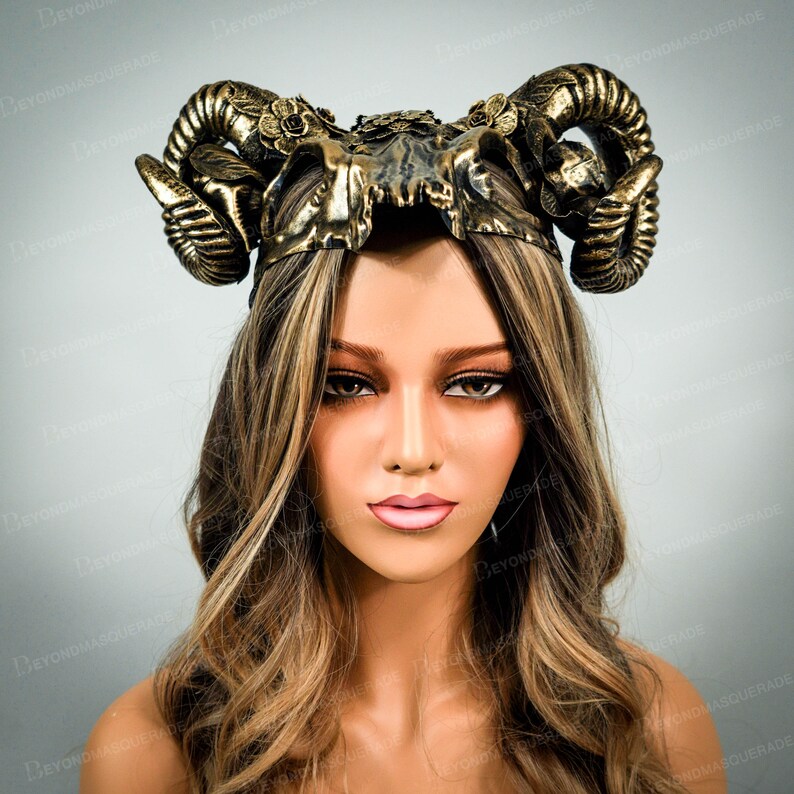 Ram Horns Headband Mask Antler Gold Headpiece Costume Cosplay Etsy