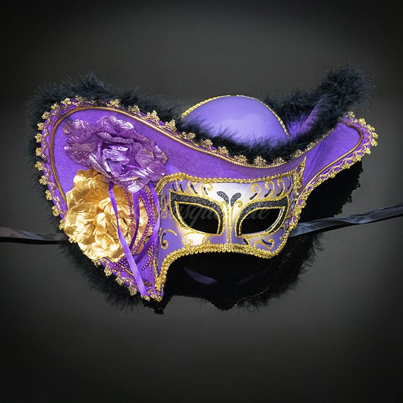 Pirate Masquerade Mask Purple Gold Masquerade Mask Venetian Etsy