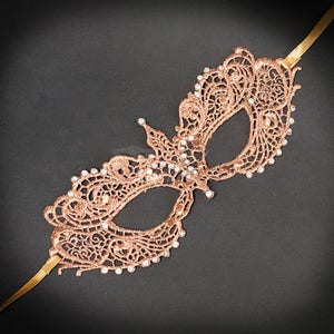 Rose Gold Lace Mask, RHINESTONES, lace mask, shades of Rose Gold, lace masquerade mask, Rose Gold Lace Mask, lace mask w/ Rhinestones image 2