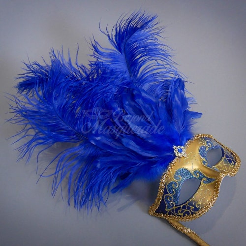 Lpitoy Maskerade-Maske Mit Stab – Venezianische Halbmaske, Gold/schwarz, 32x18 Cm, Handheld Für Halloween, Karneval & Bälle