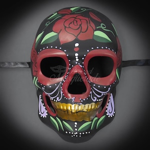 Mens Day of the Dead Mask, Dia de los Muertos Mask, Rose Masquerade Mask for Festivals, Halloween, Weddings and Costumes